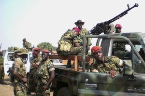 Soldiers are seen at the military camp Alpha Yaya Diallo in Connakry